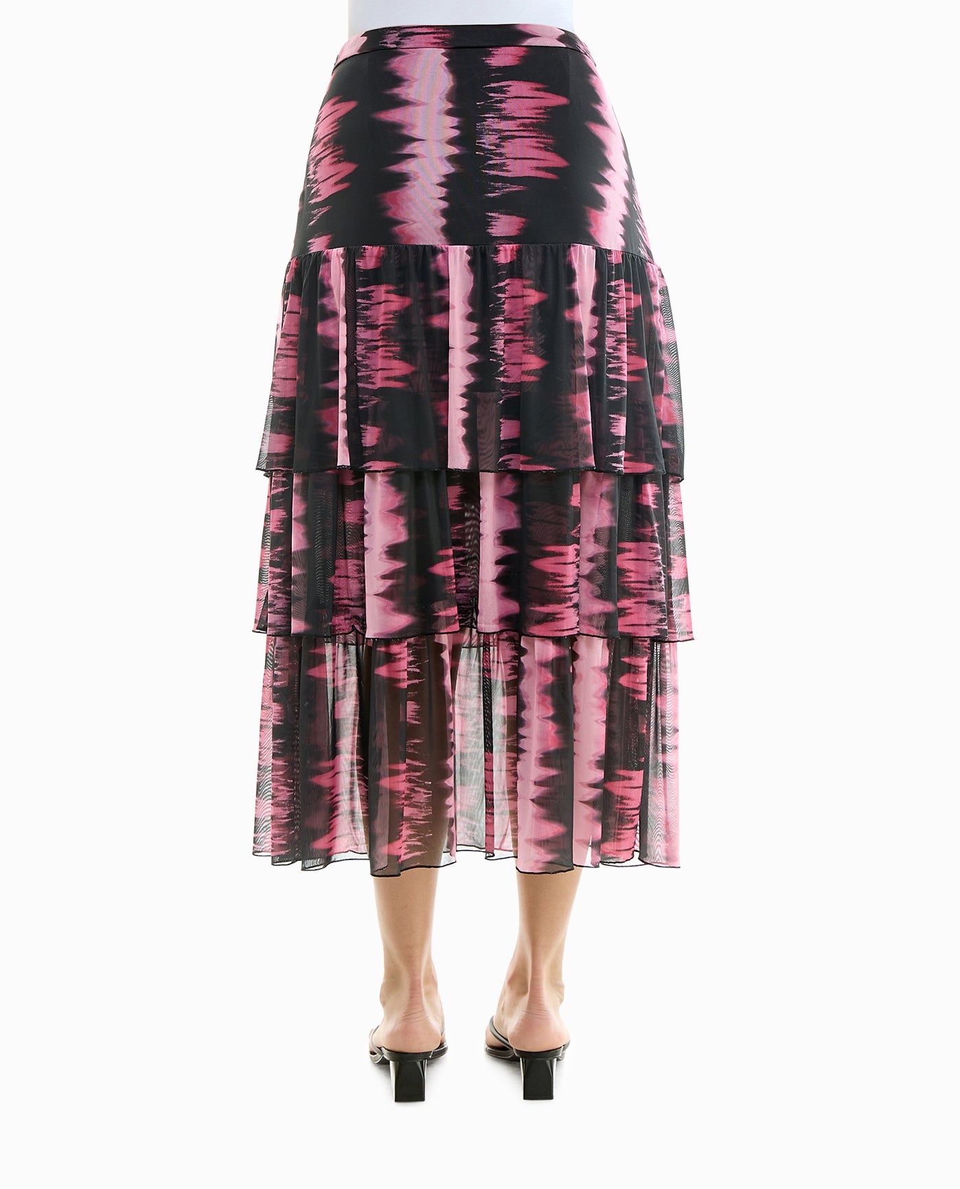 BACK OF FLORA KNIT MESH LONG TIERED SKIRT | Pink Tie Dye