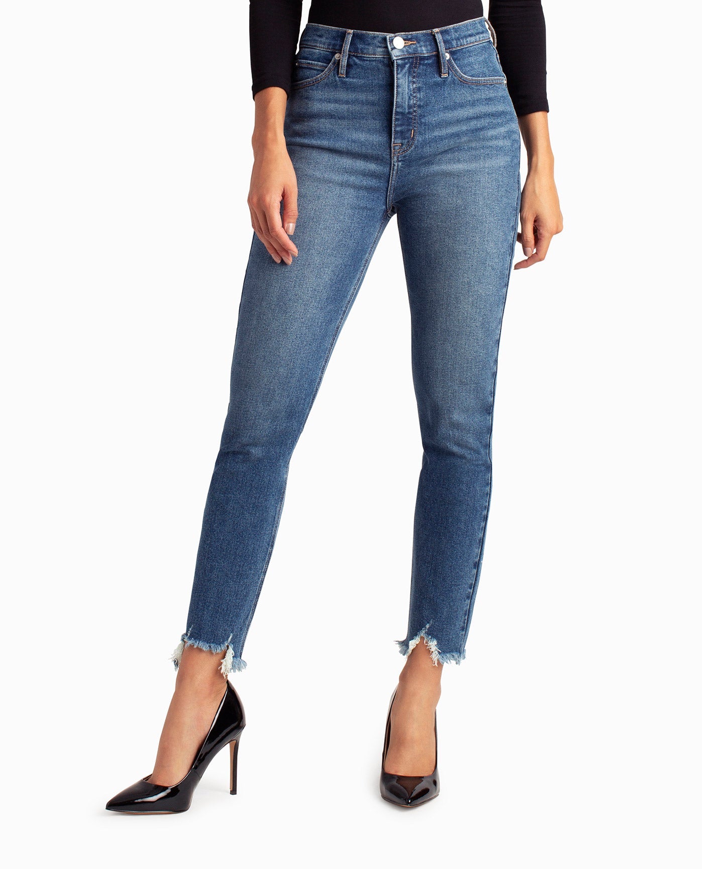 Skinny Fit Jeans with Frayed Hem