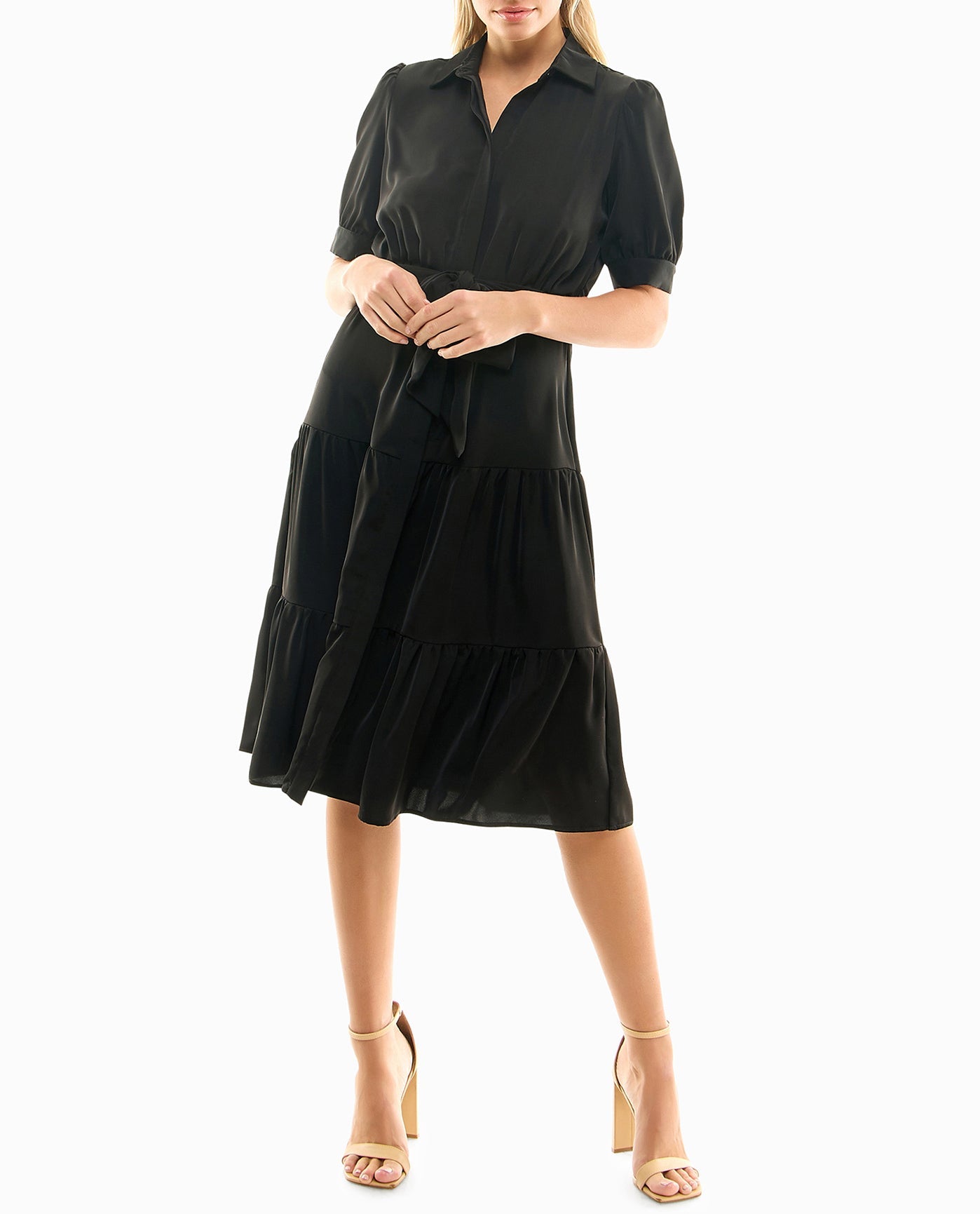 Women's Nicole Miller Designer Katy Silk Midi Shirt Dress