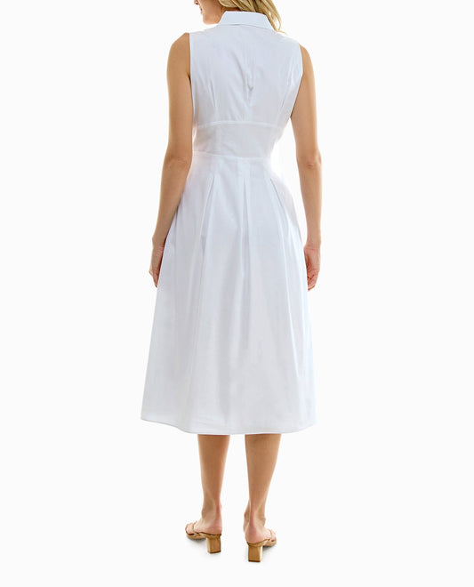 BACK OF LUNA STRETCH POPLIN SLEEVELESS PLEATED SHIRT DRESS | Brilliant White