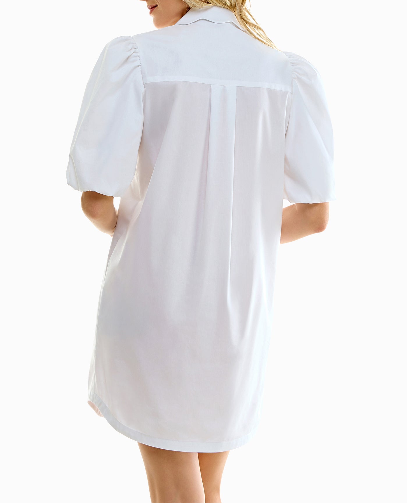 BACK OF DAHLIA STRETCH POPLIN BLOUSON SLEEVE SHIRT DRESS | Brilliant White