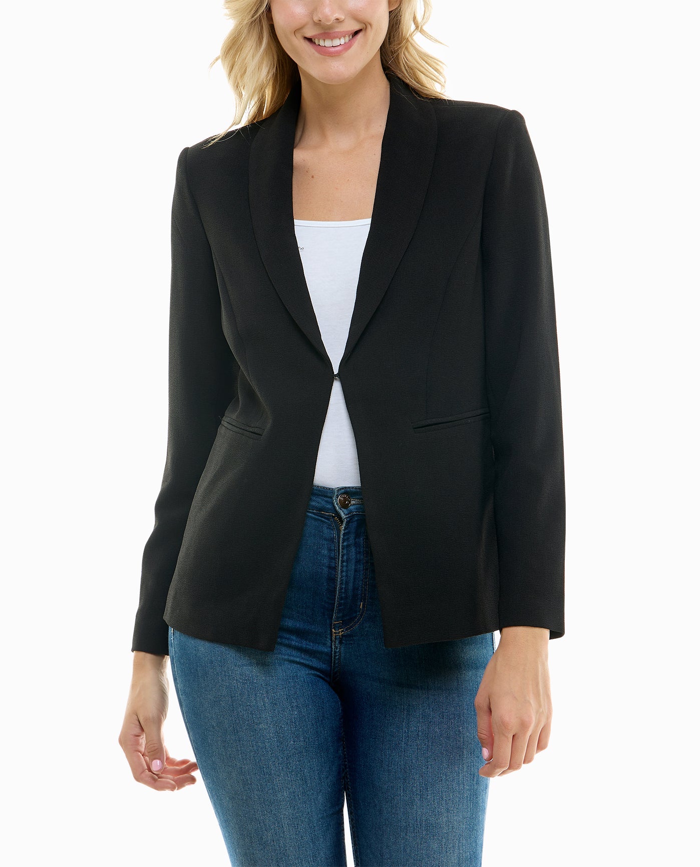FRONT OF ISLA STRETCH CREPE ONE BUTTON BLAZER | Very Black
