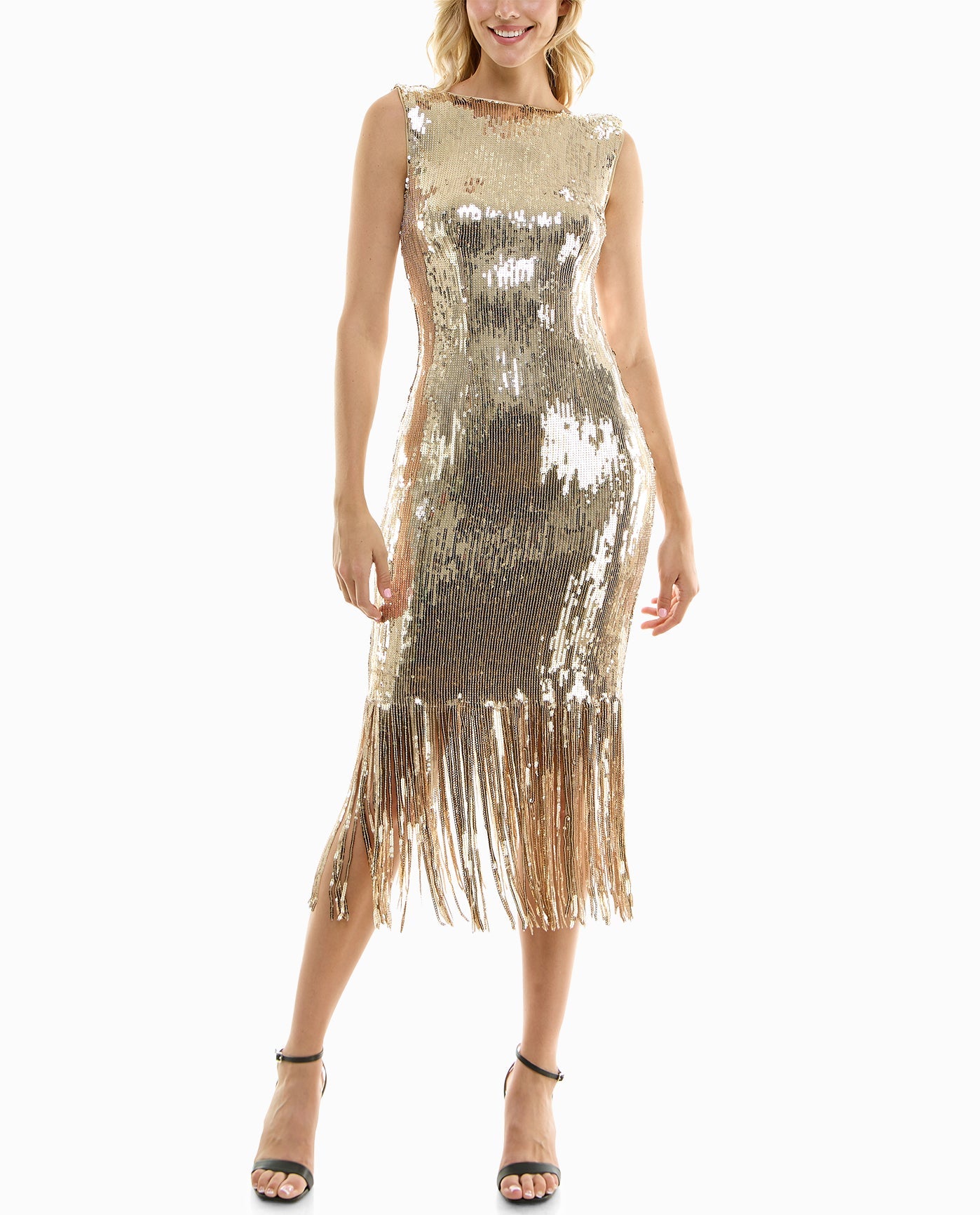 Gold Fringe Mini Dress, Gold Dresses Fringed