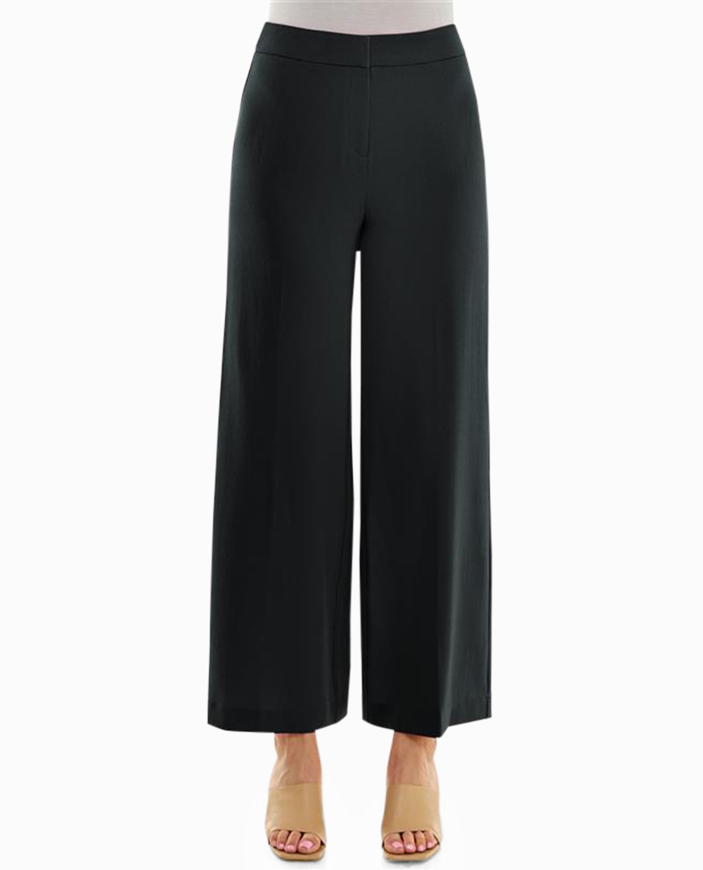 FRONT OF CLAIRE STRETCH CREPE WIDE LEG PANTS | Very Black