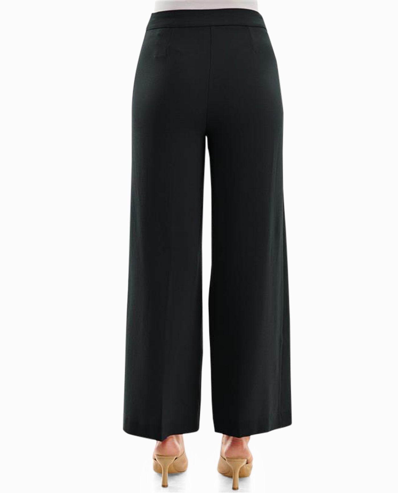 BACK OF CLAIRE STRETCH CREPE WIDE LEG PANTS | Very Black