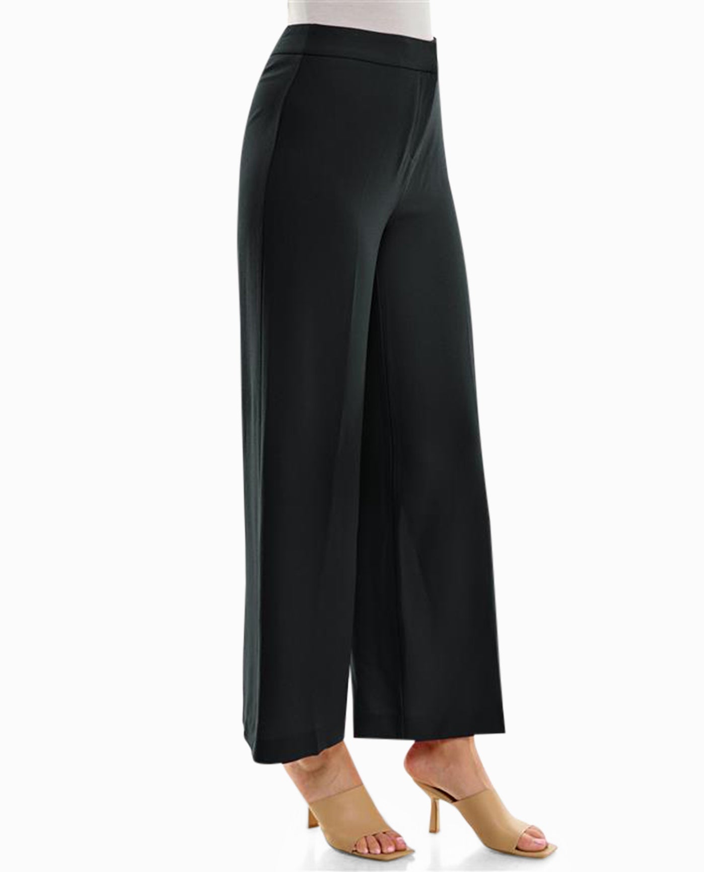 SIDE OF CLAIRE STRETCH CREPE WIDE LEG PANTS | Very Black