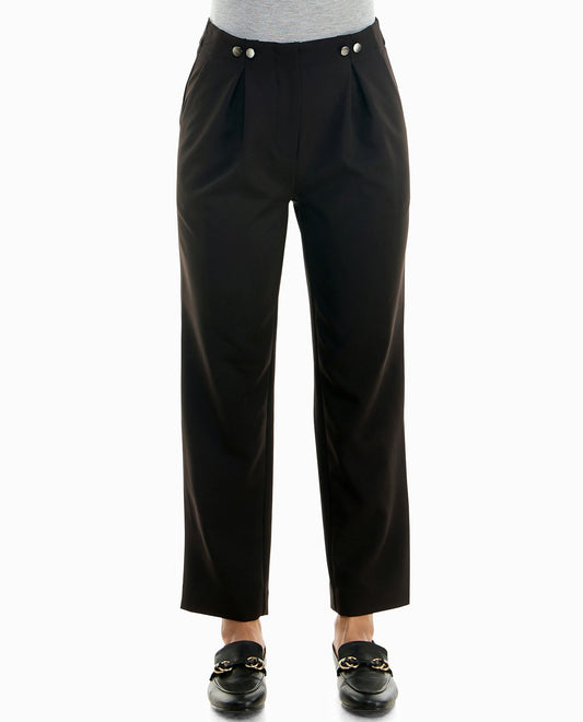 FRONT OF NOVA STRETCH CREPE PLEATED ZIP FRONT TROUSER | Black
