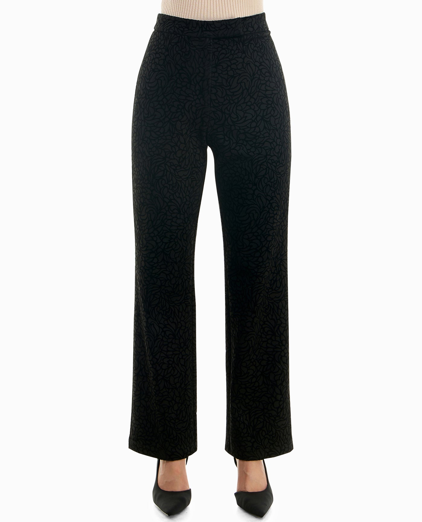 Black Pull On Ponte Flare Pants With Elastic