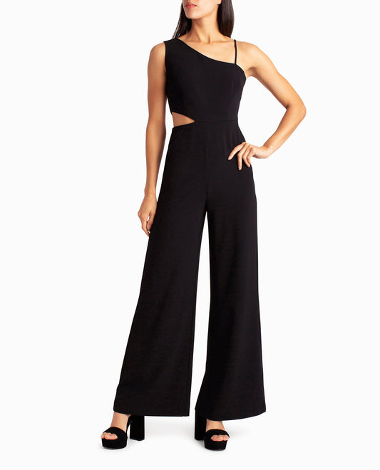 FRONT OF CLAIRE CREPE ONE SHOULDER JUMPSUIT | Very Black