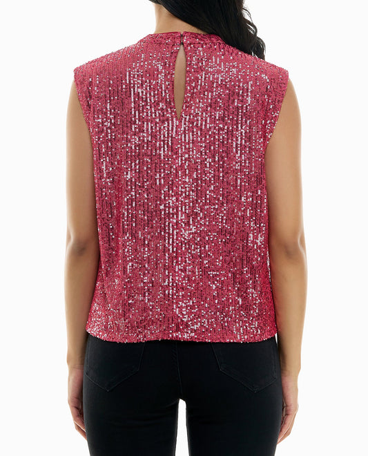 BACK OF GEMMA ALL OVER SEQUIN SLEEVELESS TOP | Sangria