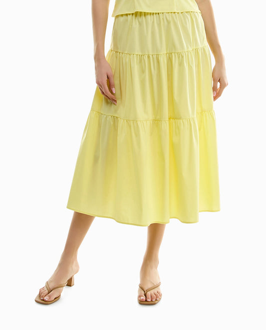 FRONT OF IRIS STRETCH POPLIN LONG TIERED SKIRT | Yellow Pear