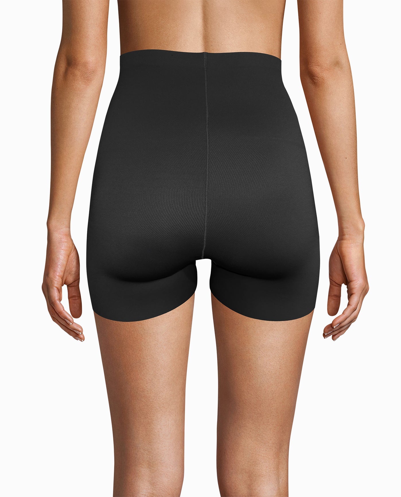 BACK OF BLACK SCUBA HIGH WAISTED SHAPING SHORTS | Black and Cafe Latte