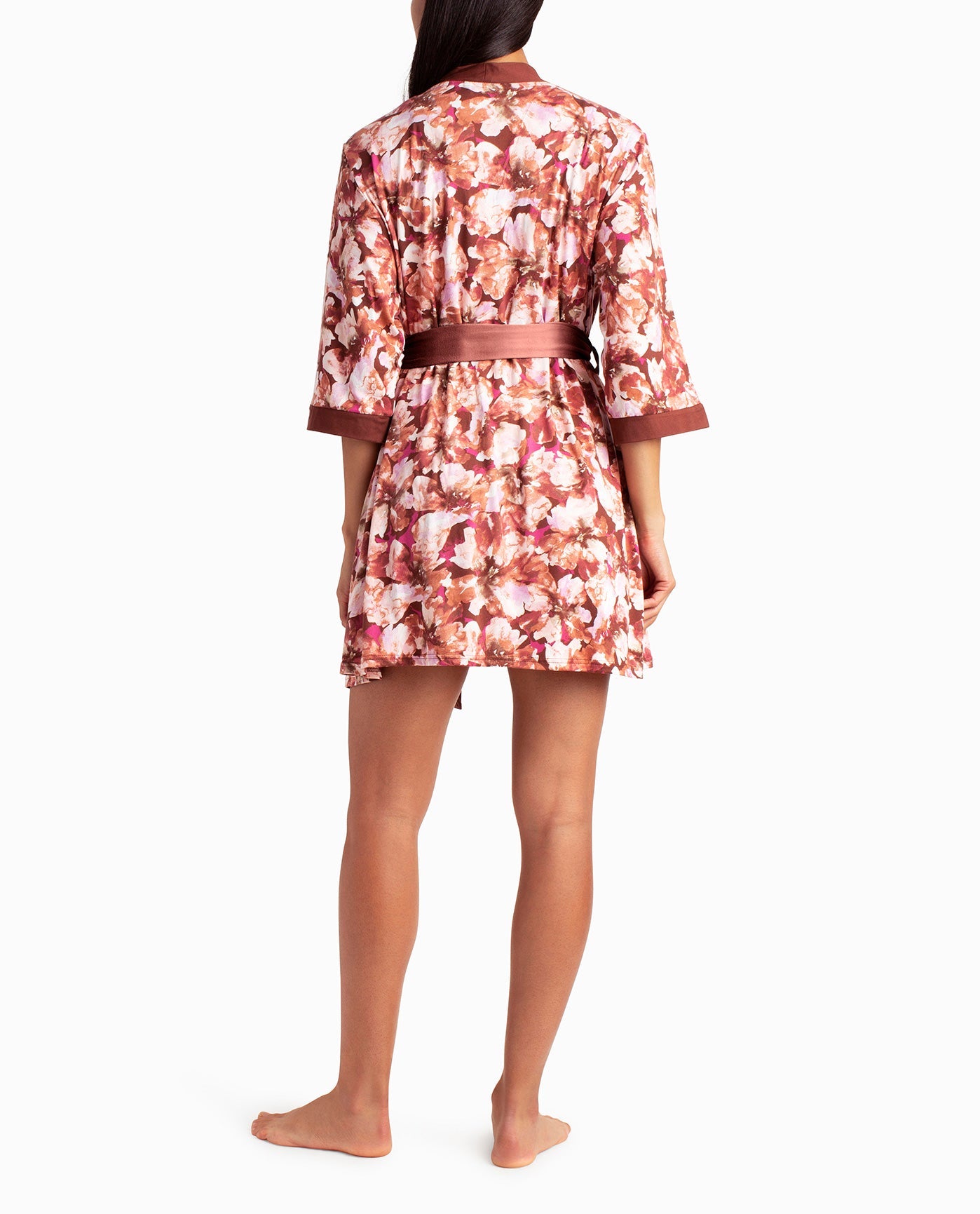 BACK OF PEACHED JERSEY THREE-PIECE SLEEPWEAR SET | Cacao Floral