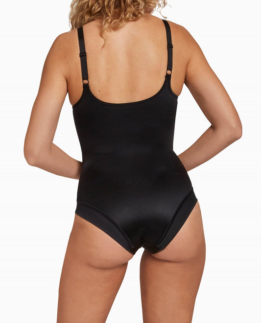 BACK OFSHINY MICRO SHAPING UNDERWIRE BODYSUIT | Black