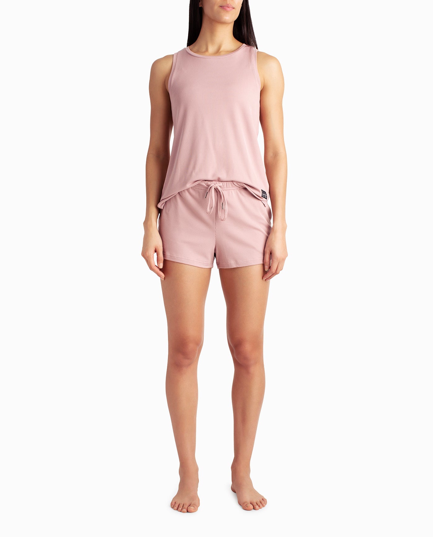 FRONT OF RIBBED HIGH NECK TANK AND SHORT TWO-PIECE SLEEPWEAR SET | Gemini