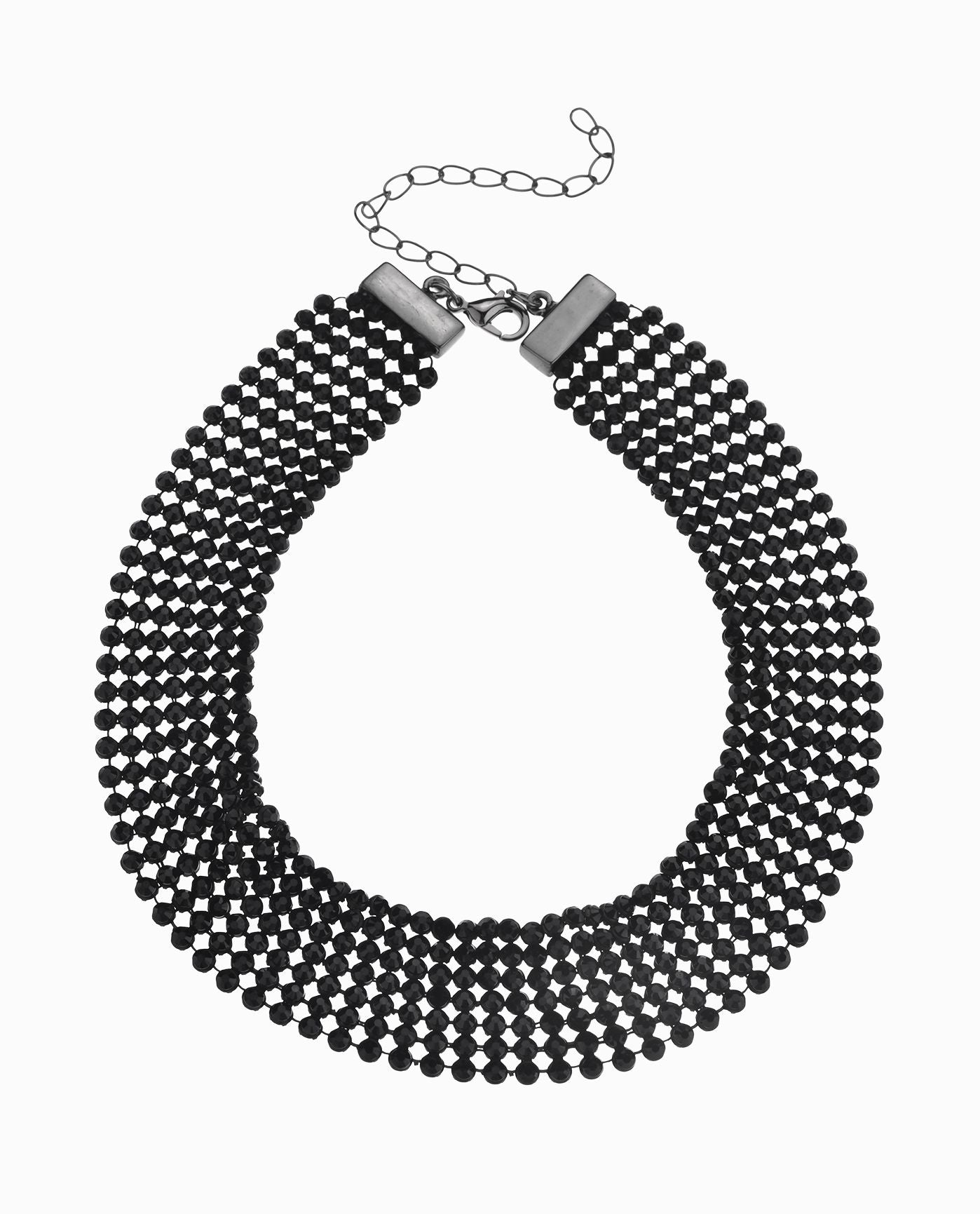 CHAINMAIL CRYSTAL STATEMENT NECKLACE | Black Metallic