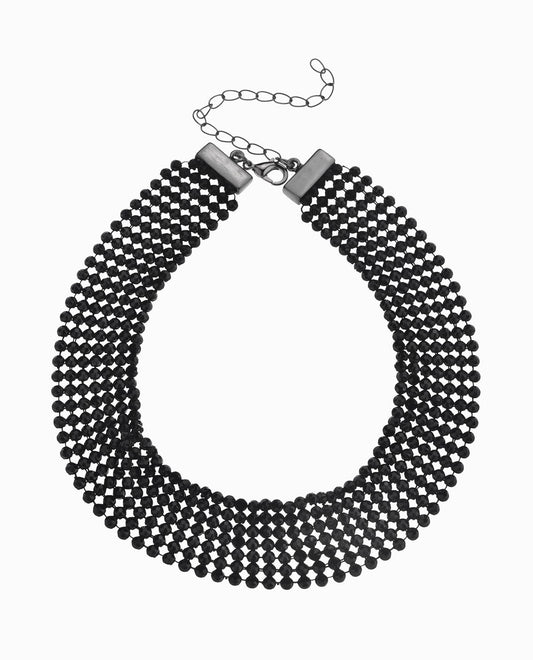 CHAINMAIL CRYSTAL STATEMENT NECKLACE | Black Metallic