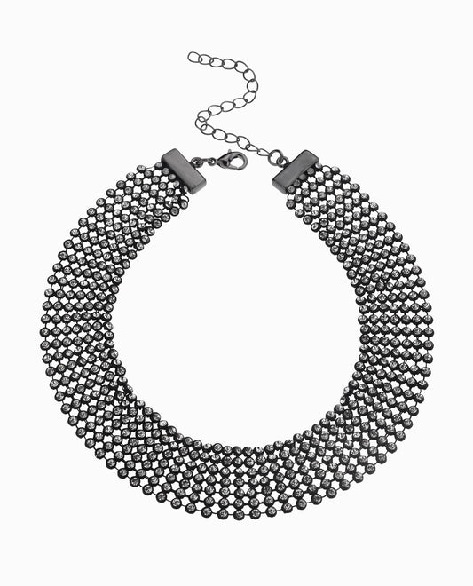 CHAINMAIL CRYSTAL STATEMENT NECKLACE | Grey Metallic