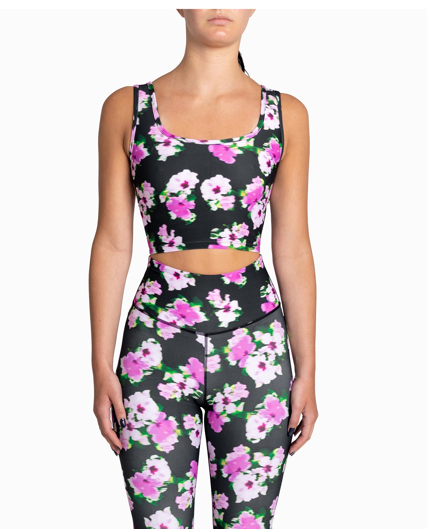 FRONT OF SPORTS BRA TOP | Pink and Black Floral