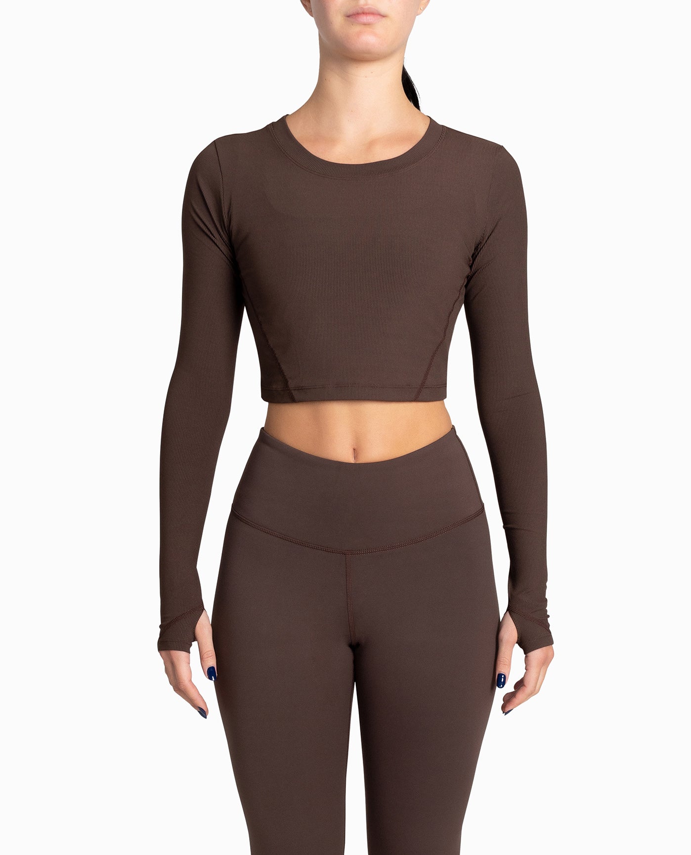 FRONT OF CROPPED ACTIVE LONG SLEEVE TOP | Brown