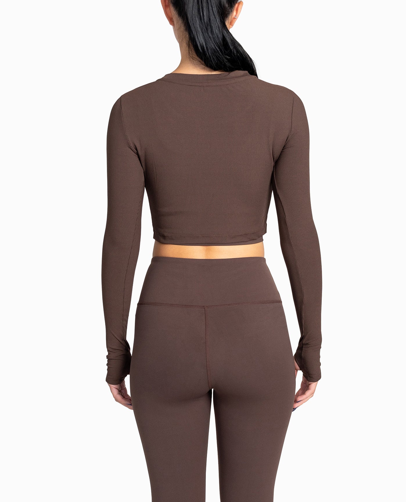 BACK OF CROPPED ACTIVE LONG SLEEVE TOP | Brown