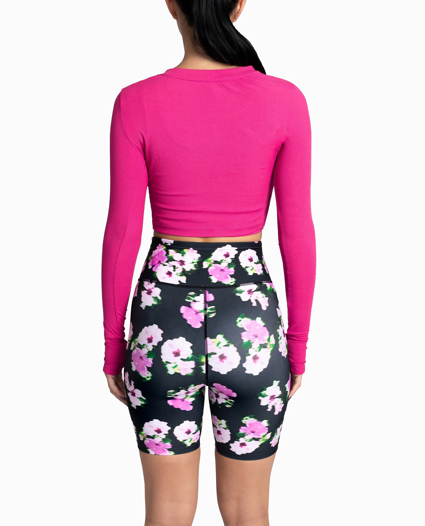 BACK OF CROPPED ACTIVE LONG SLEEVE TOP | Fuchsia