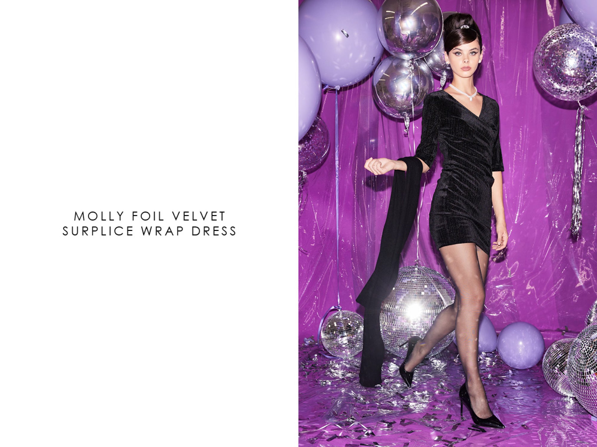 Molly foil velvet surplice wrap dress