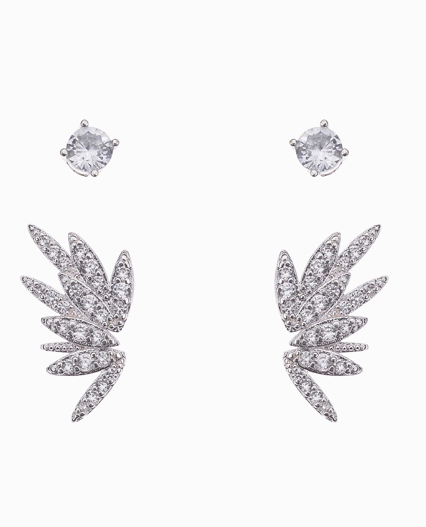 FRONT OF DUO RHINESTONE EARRING SET | Silver