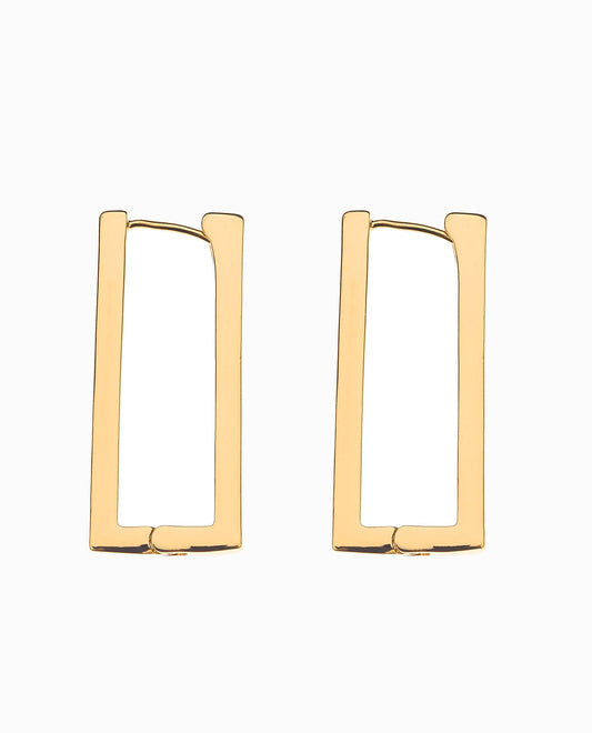 FRONT OF RECTANGLE HOOP EARRINGS | Gold
