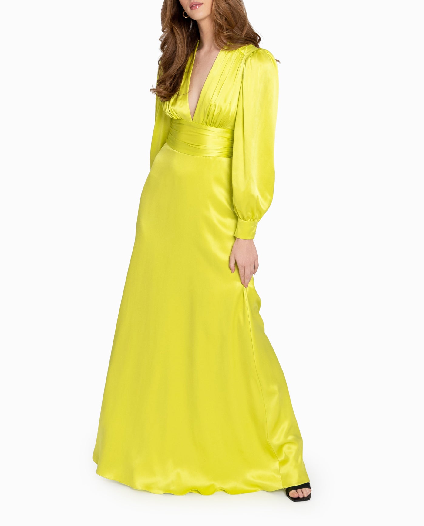 FRONT OF STRETCH SILK PLUNGE GOWN | LIME