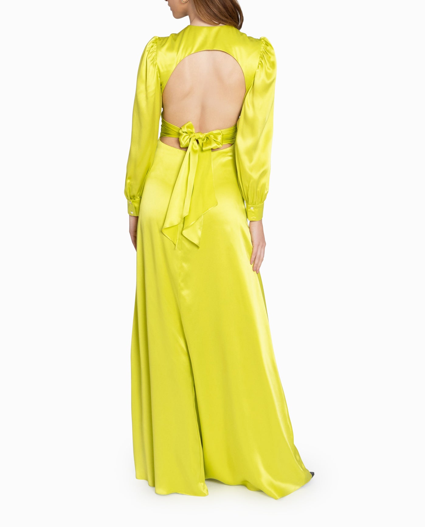 BACK OF STRETCH SILK PLUNGE GOWN | LIME