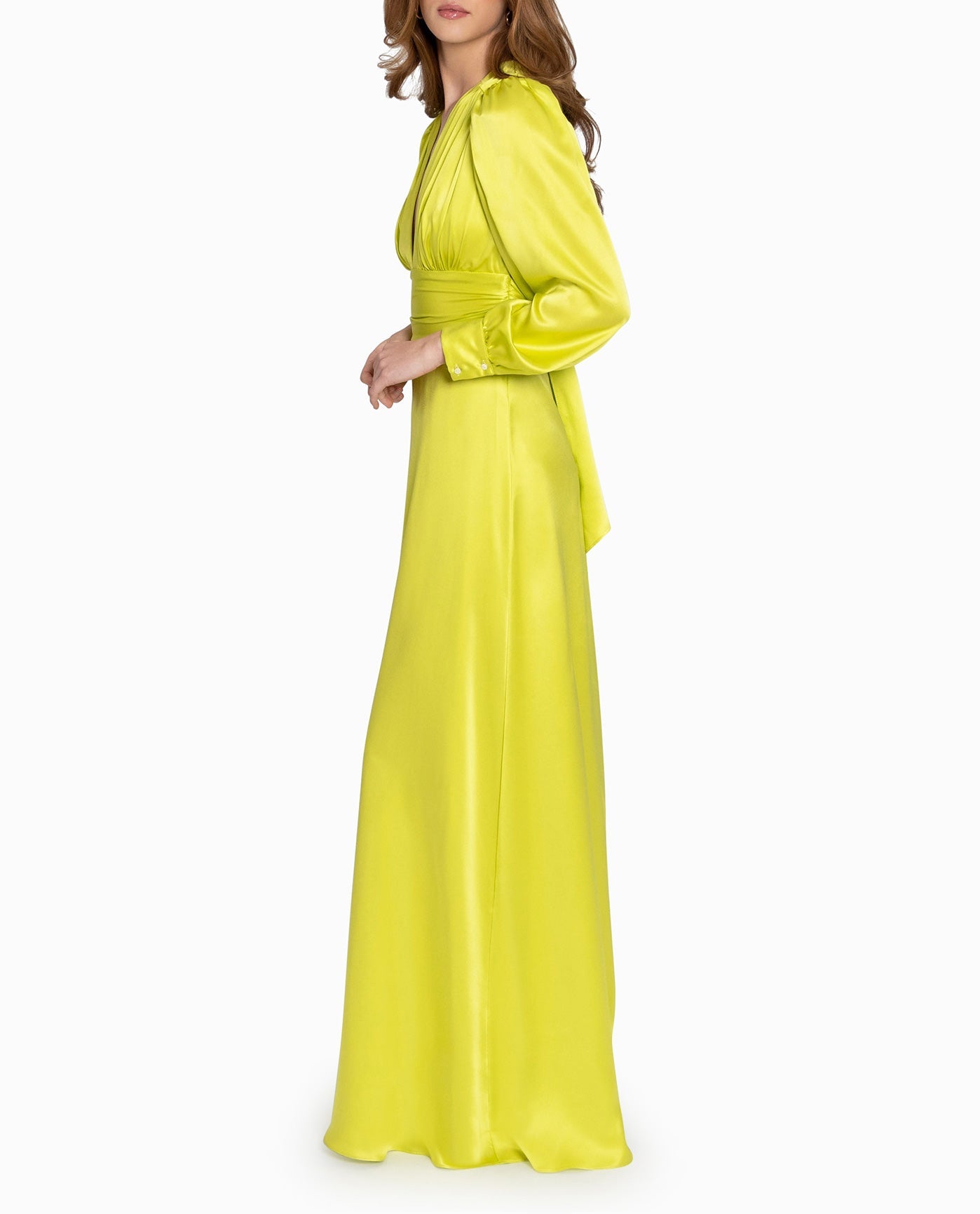 SIDE OF STRETCH SILK PLUNGE GOWN | LIME