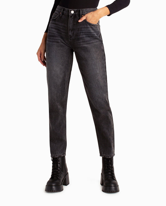 FRONT OF HARLEM HIGH RISE TAPERED JEAN | Black