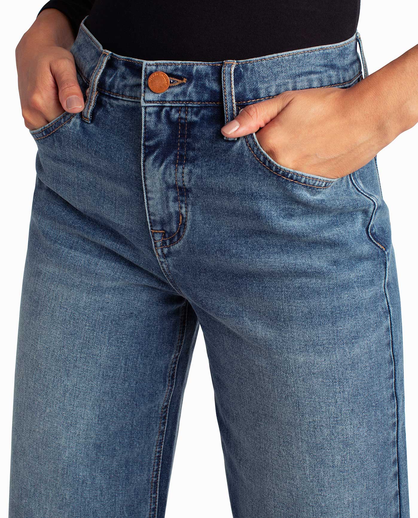 Women's Mid Rise Button Zipper Multiple Pockets Straight Leg