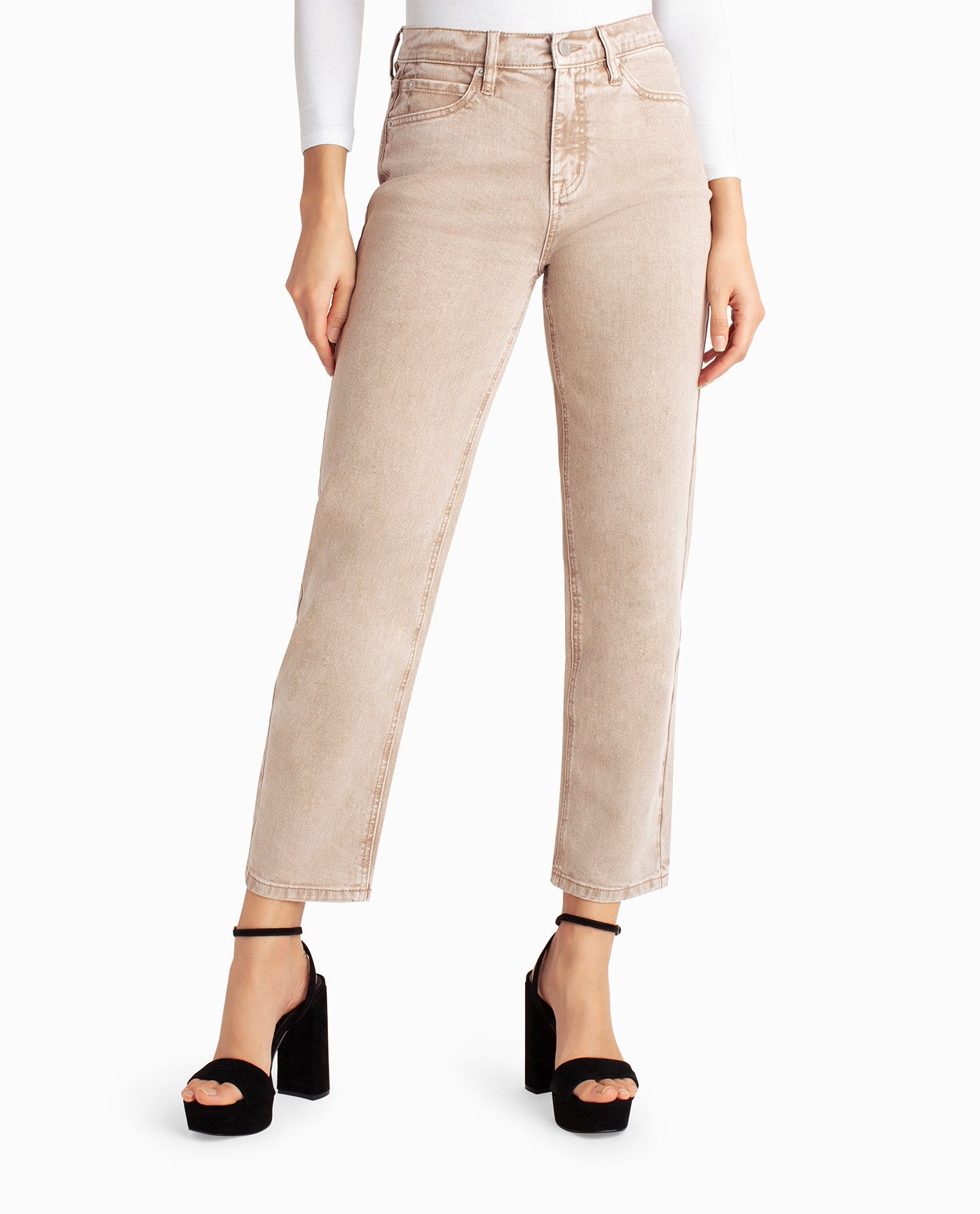 FRONT OF SANDSTONE MINERAL HIGH RISE SLIM STRAIGHT JEAN | Sand