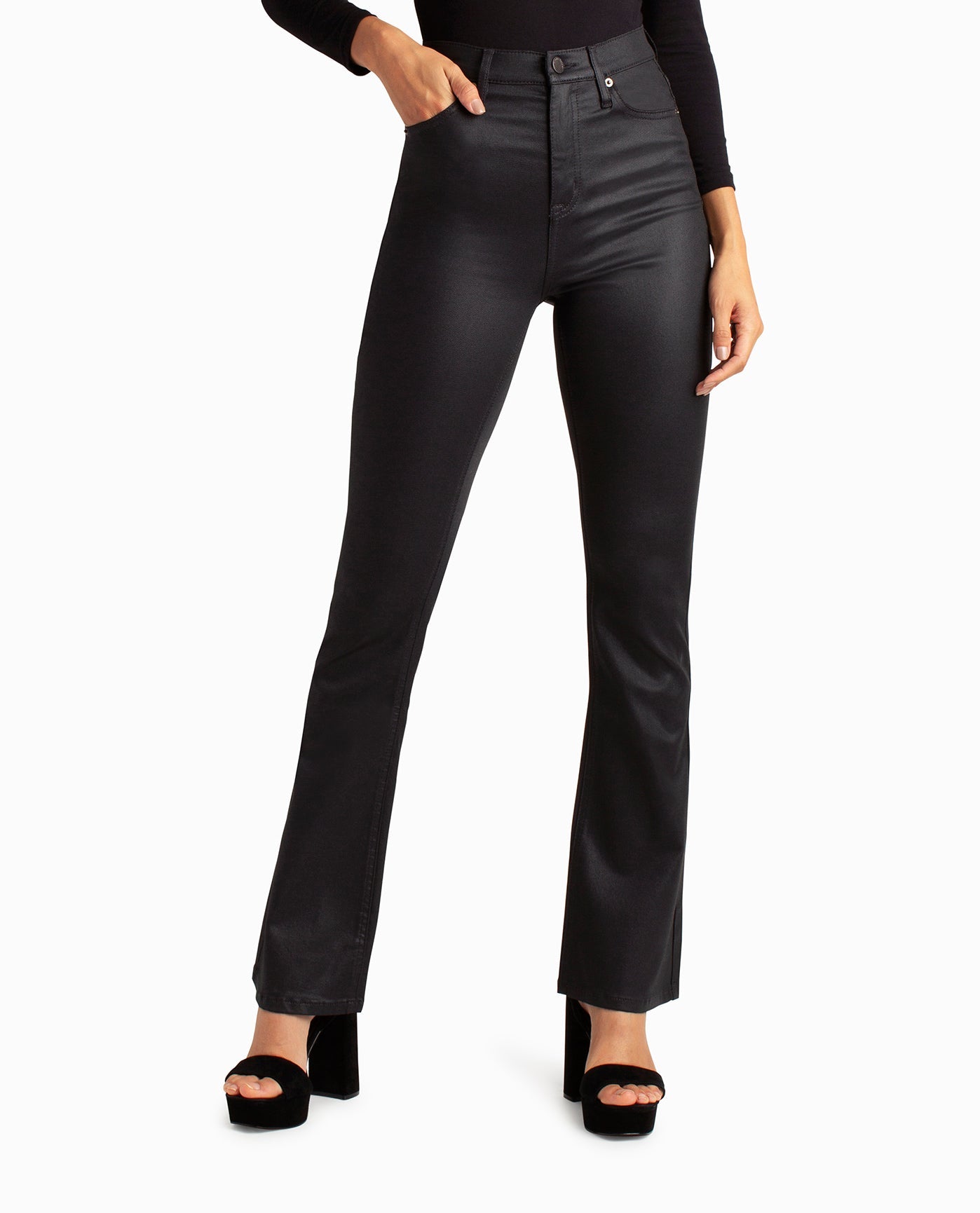 GLISTEN HIGH RISE FLARED JEAN WITH POCKETS | Black