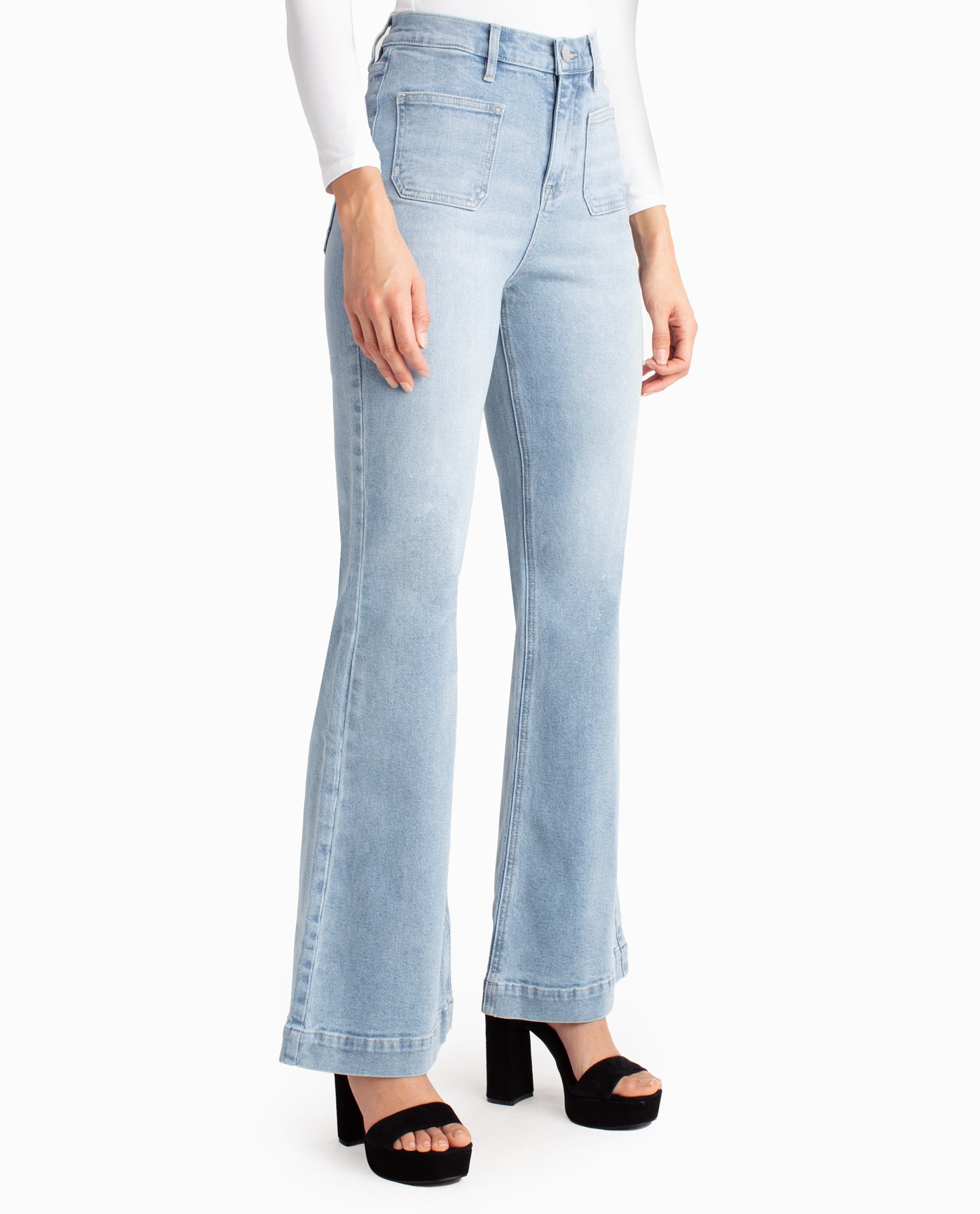 SIDE OF SUTTON PLACE HIGH RISE FLARE JEAN | Light Blue