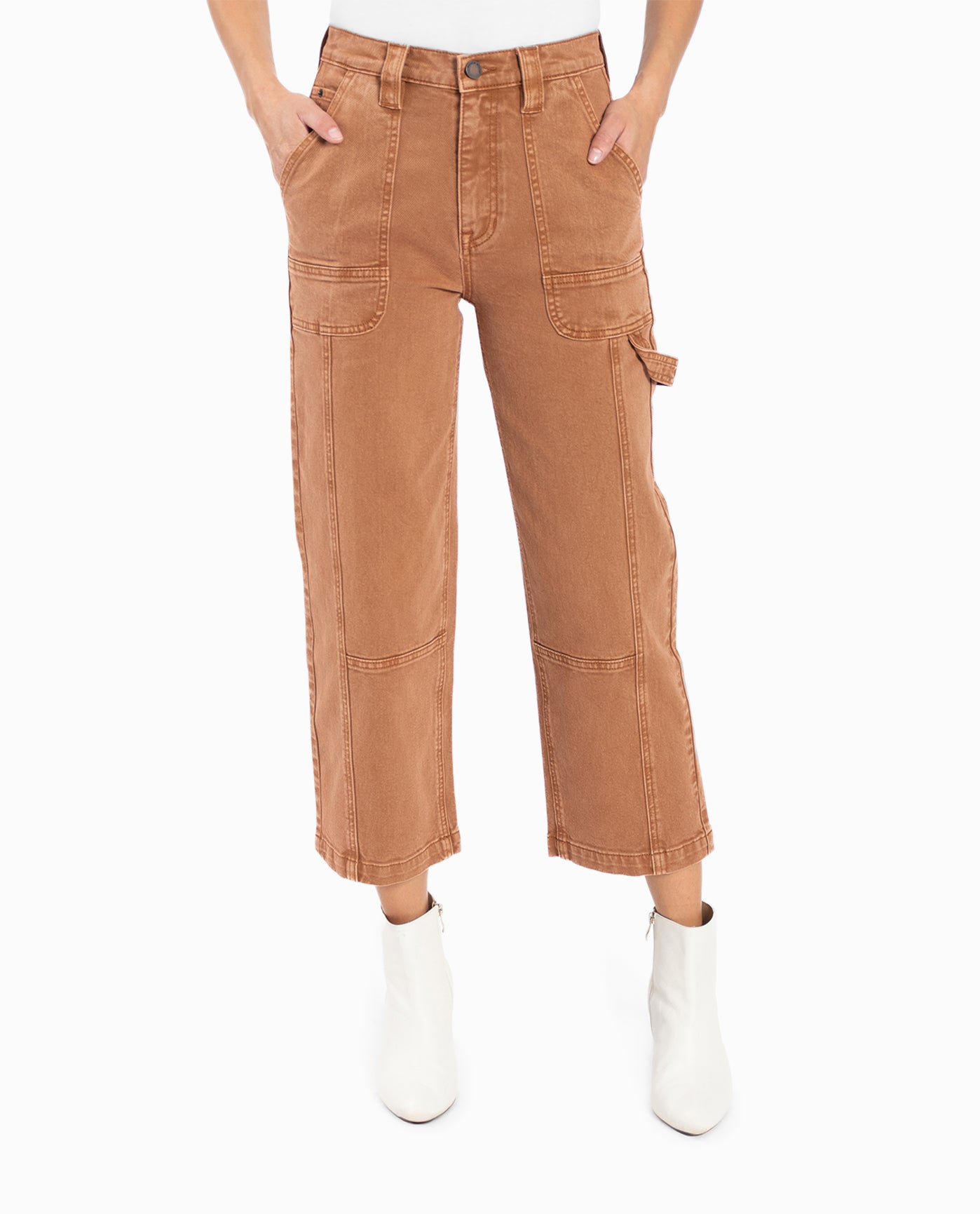 FRONT OF HIGH RISE WIDE LEG ANKLE JEAN | Cinnamon Wash