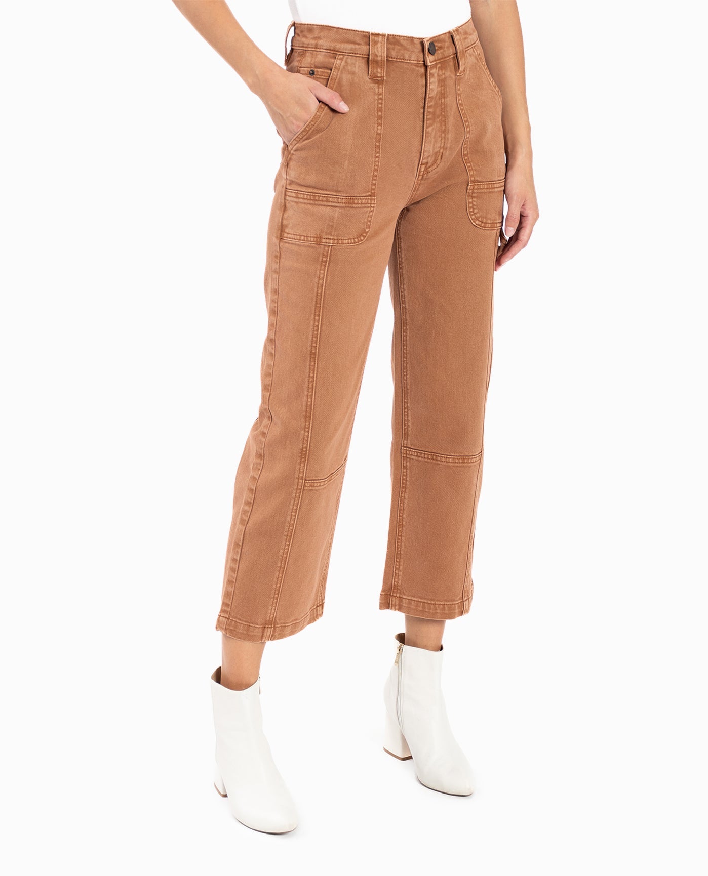 SIDE OF HIGH RISE WIDE LEG ANKLE JEAN | Cinnamon Wash