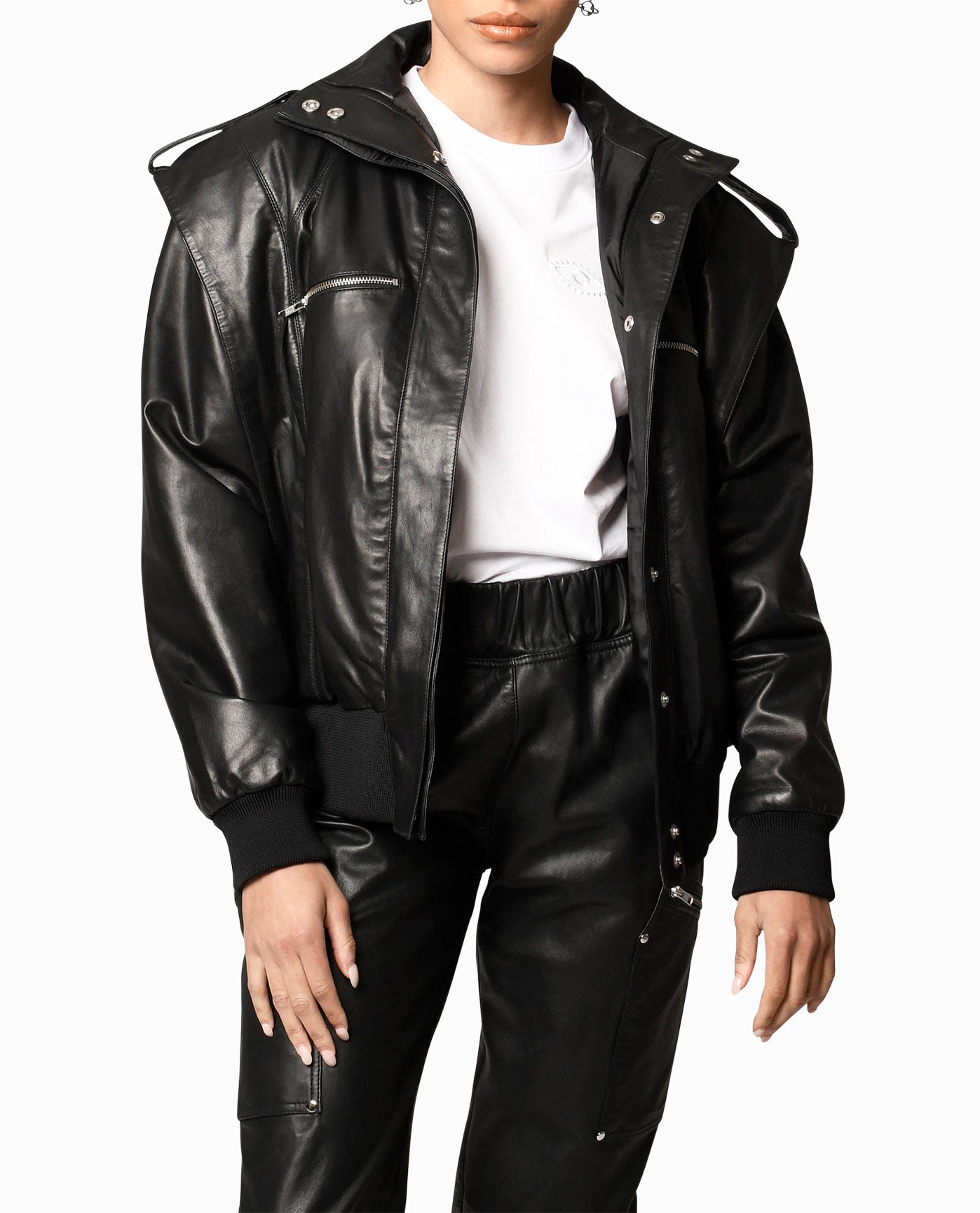 FRONT OF LEATHER SPACE JACKET | BLACK