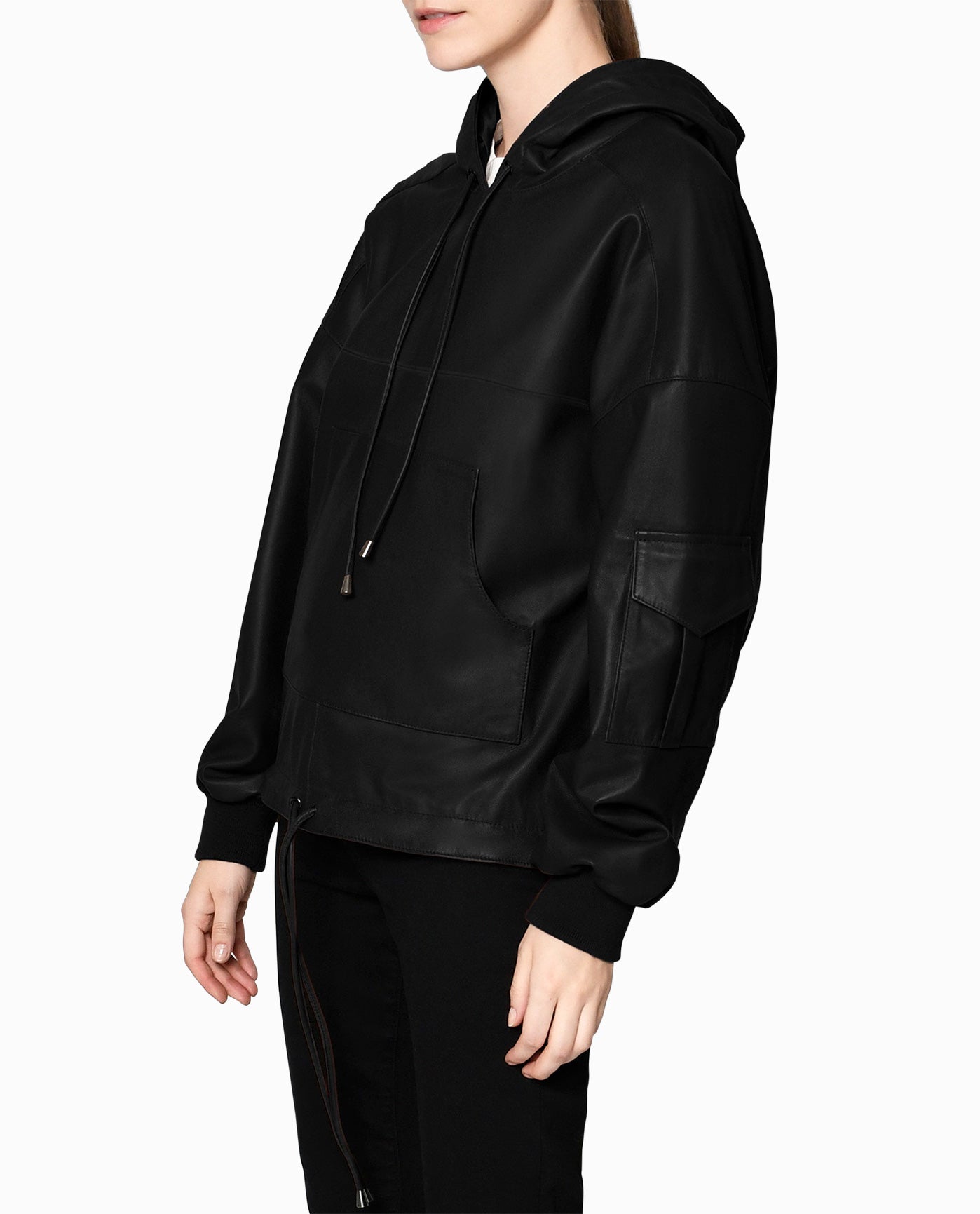 Leather zip up on sale hoodie