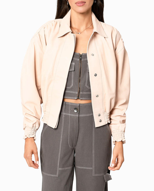 FRONT OF COLLARED LEATHER JACKET | Blush