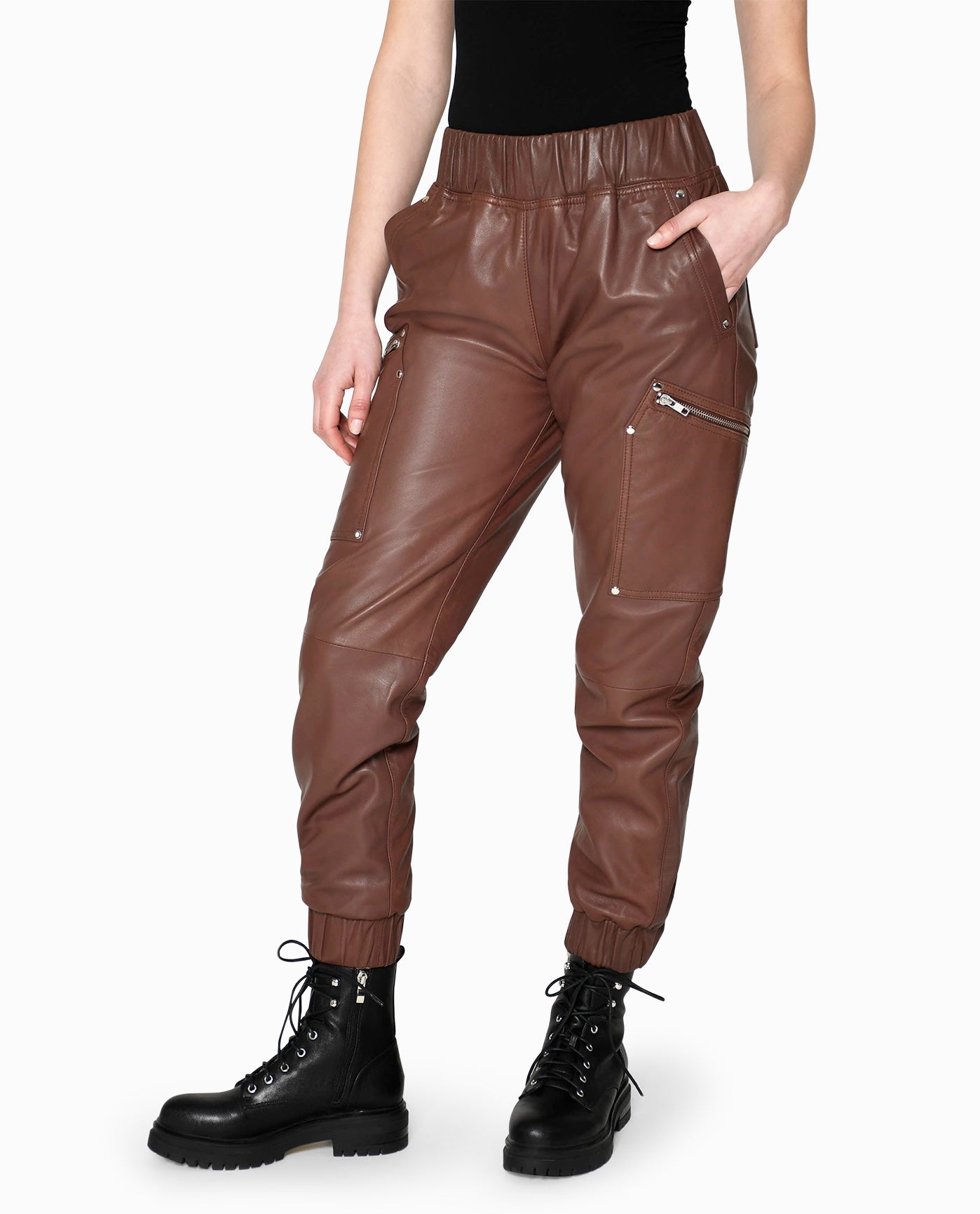 SIDE OF LEATHER SPACE JOGGER | BROWN