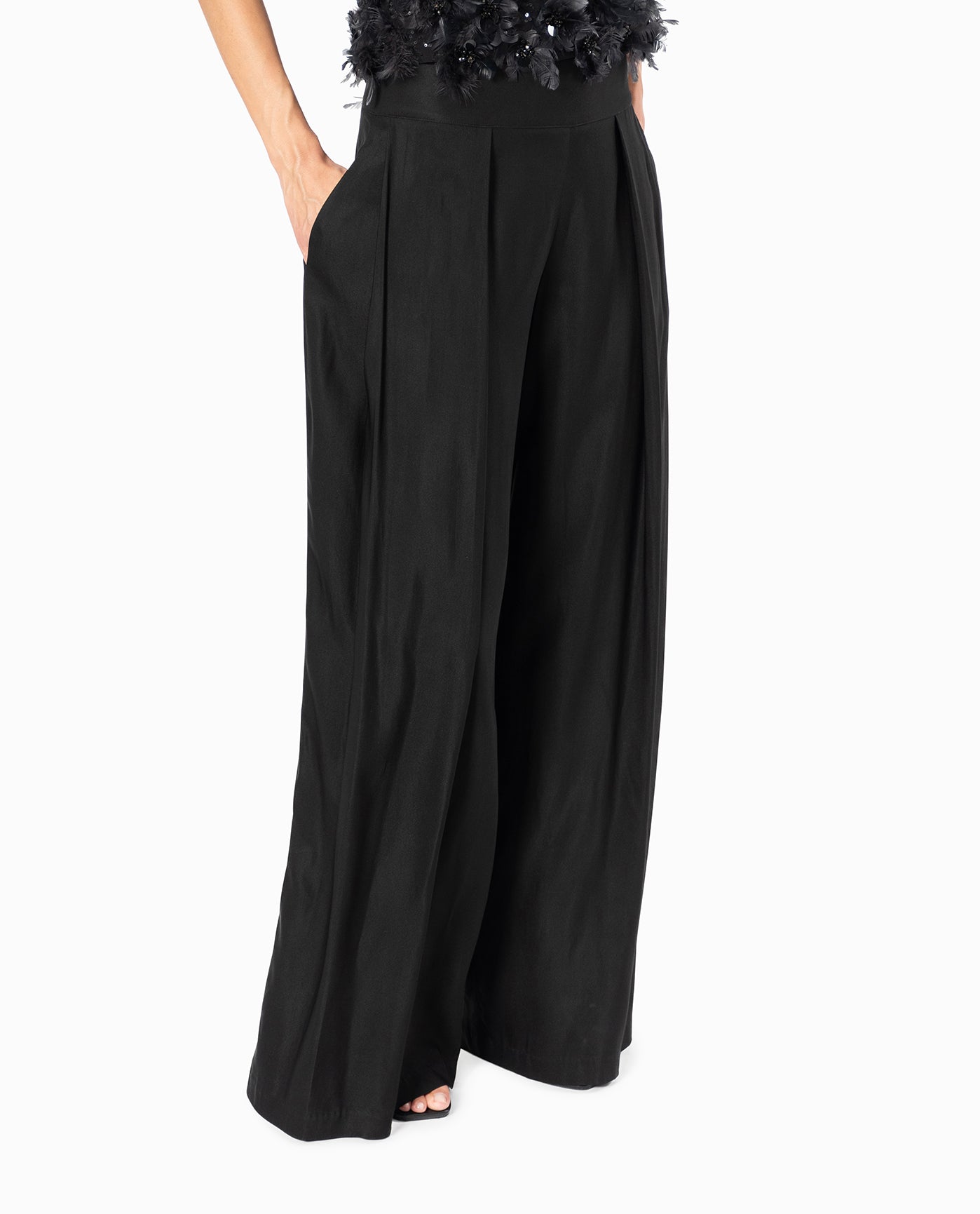 ONLY Black Ribbed Jersey Wide Leg Trousers