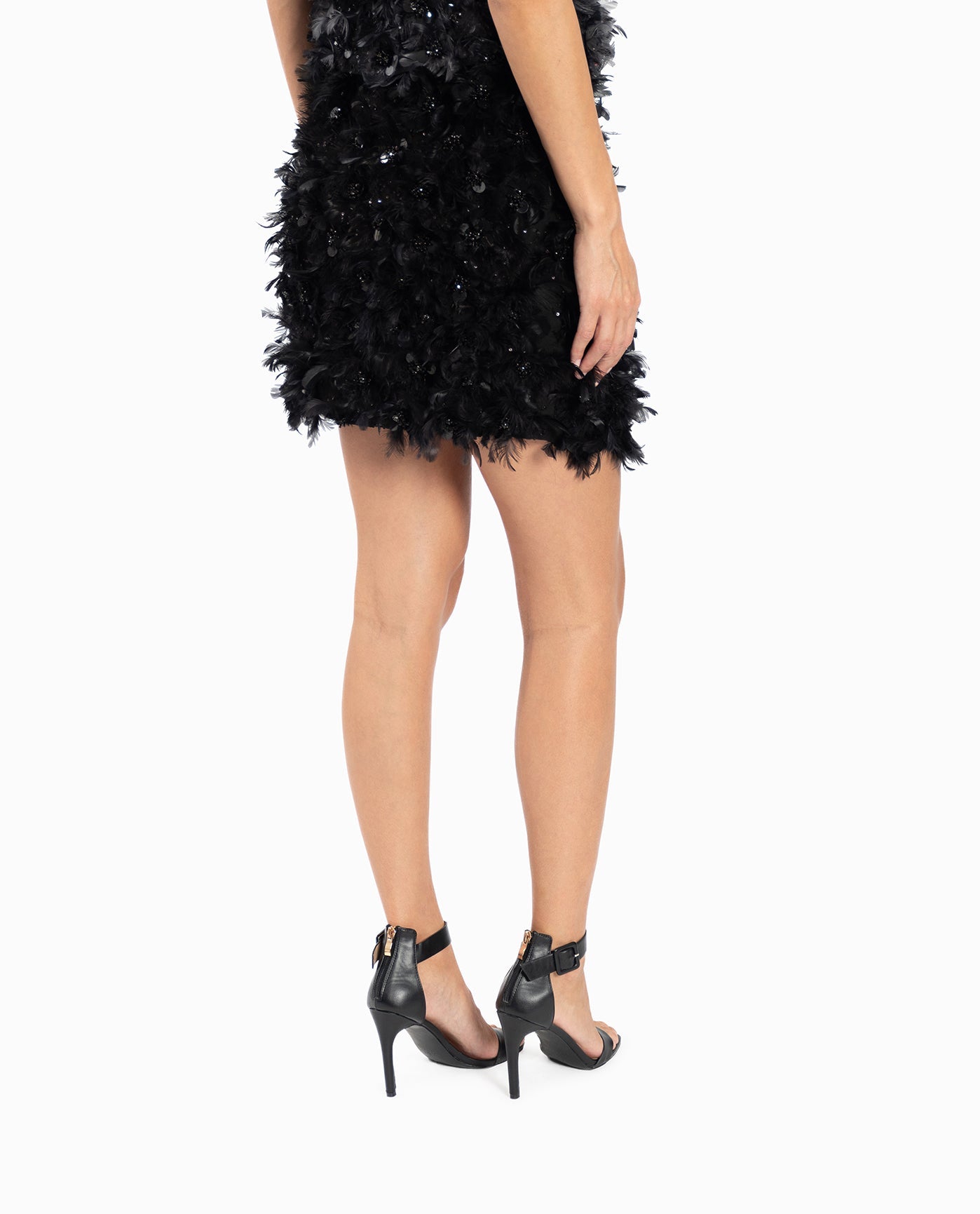 BACK OF FEATHERED FLORAL MINI SKIRT | Black Feather