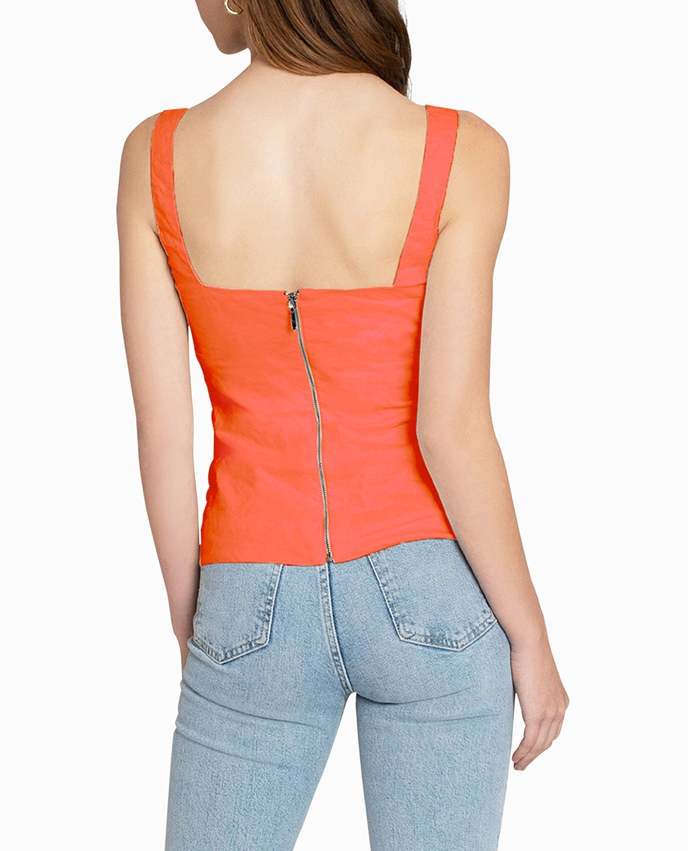 BACK OF COTTON METAL SQUARE NECK CAMI | CORAL