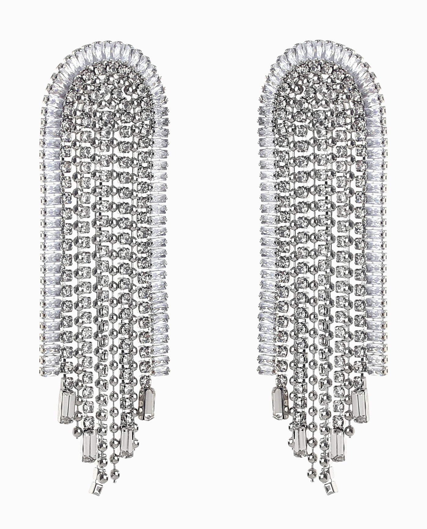 Nicole Miller U-Shaped Rhinestone Fringe Earrings Os / Silver Accessories Accessories