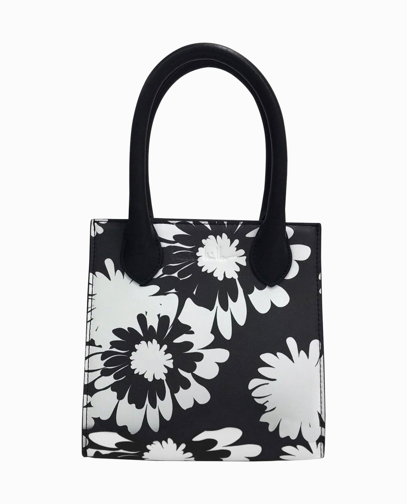 FRONT OF LEATHER NIKKI BAG | Black and White Floral