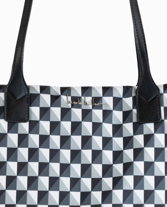 LOGO ON NYLON TOTE BAG | Black And White Checkers