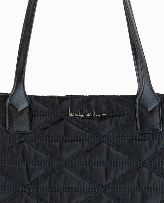 LOGO ON QUILTED NYLON TOTE BAG | Black